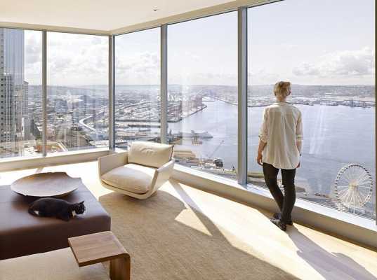High-Rise Apartment with Floor-to-Ceiling Windows Overlooking Downtown Seattle