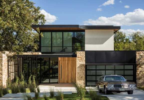 Modern House in Austin Designed as a Grouping of Small Intimate Stone Pavilions